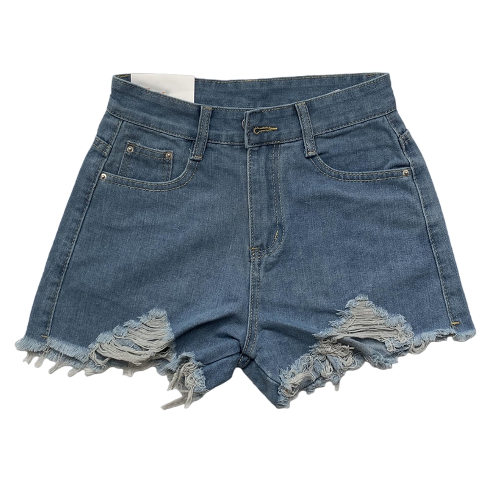 Short Jeans Femme Femmes Blanc Haute Taille Denim Shorts Distressed Frayed Pocket Été Casual Mini Shorts-Black-XXL