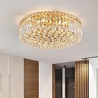 Vista 1 de 6-Lights Gold Crystal Flush Mount Chandelier Light Fixture K9 Crystals Modern Ceiling Lights Elegant Pendant Lamp for Bedroom,Hallway,Bar,Living