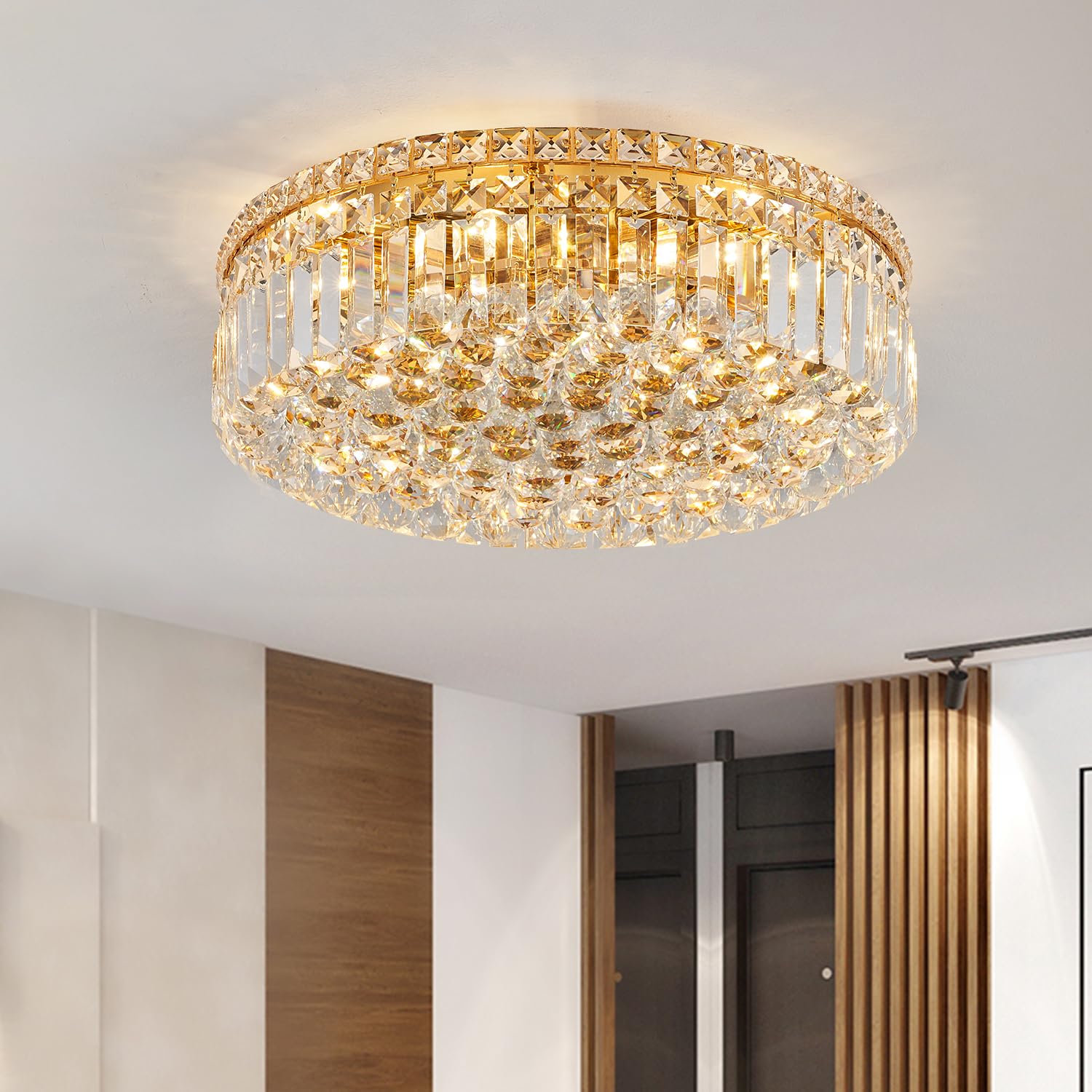 ⭐️ＨＡＬ⭐️ CEENLI 6-Lights Gold Crystal Flush Mount Chandelier Light Fixture