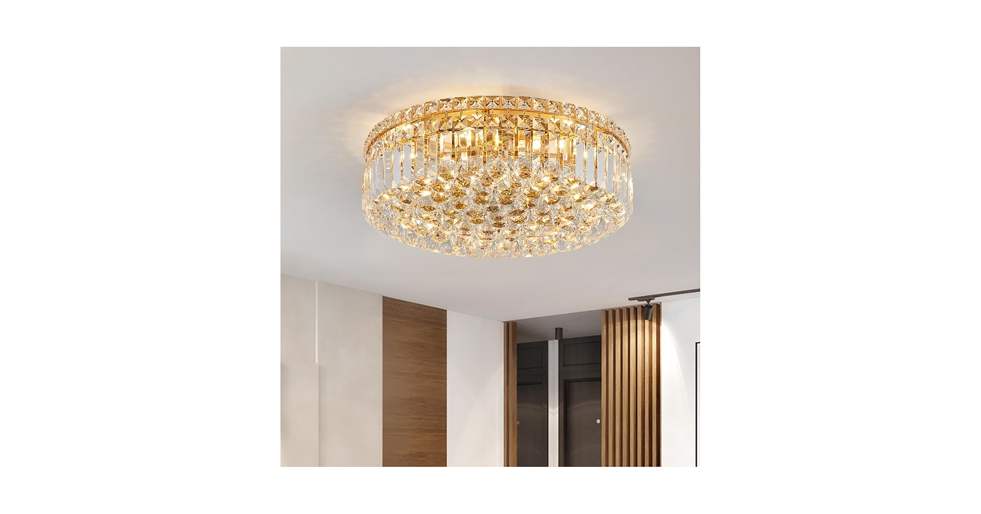 CEENLI 6-Lights Gold Crystal Flush Mount Chandelier Light