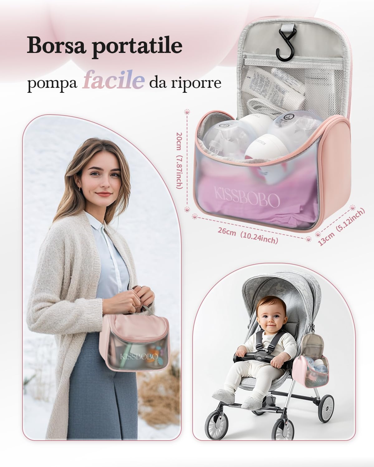 Rivoluzionario Tiralatte Elettrico 193g, KISSBOBO Tiralatte Elettrico Indossabile Con 3 Modalità 9 Livelli, Comfort Ottimale Con Timer 21 mm/24 mm(Bianco/1 pezzo)