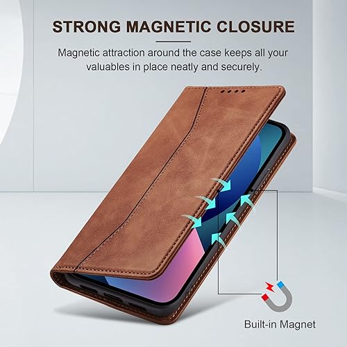 Miniatura 3 de Funda tipo cartera con tapa para iPhone 13, funda magnética de cuero con tarjetero y función atril, funda protectora duradera de TPU a prueba de
