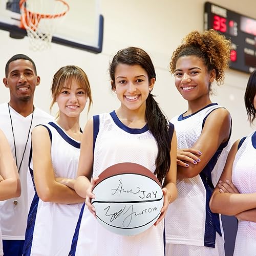 Miniatura 4 de Liliful Autograph Baloncesto con soporte de bola acrílica, bolígrafo de firma y bomba en blanco, bola oficial de 4 paneles, regalos para