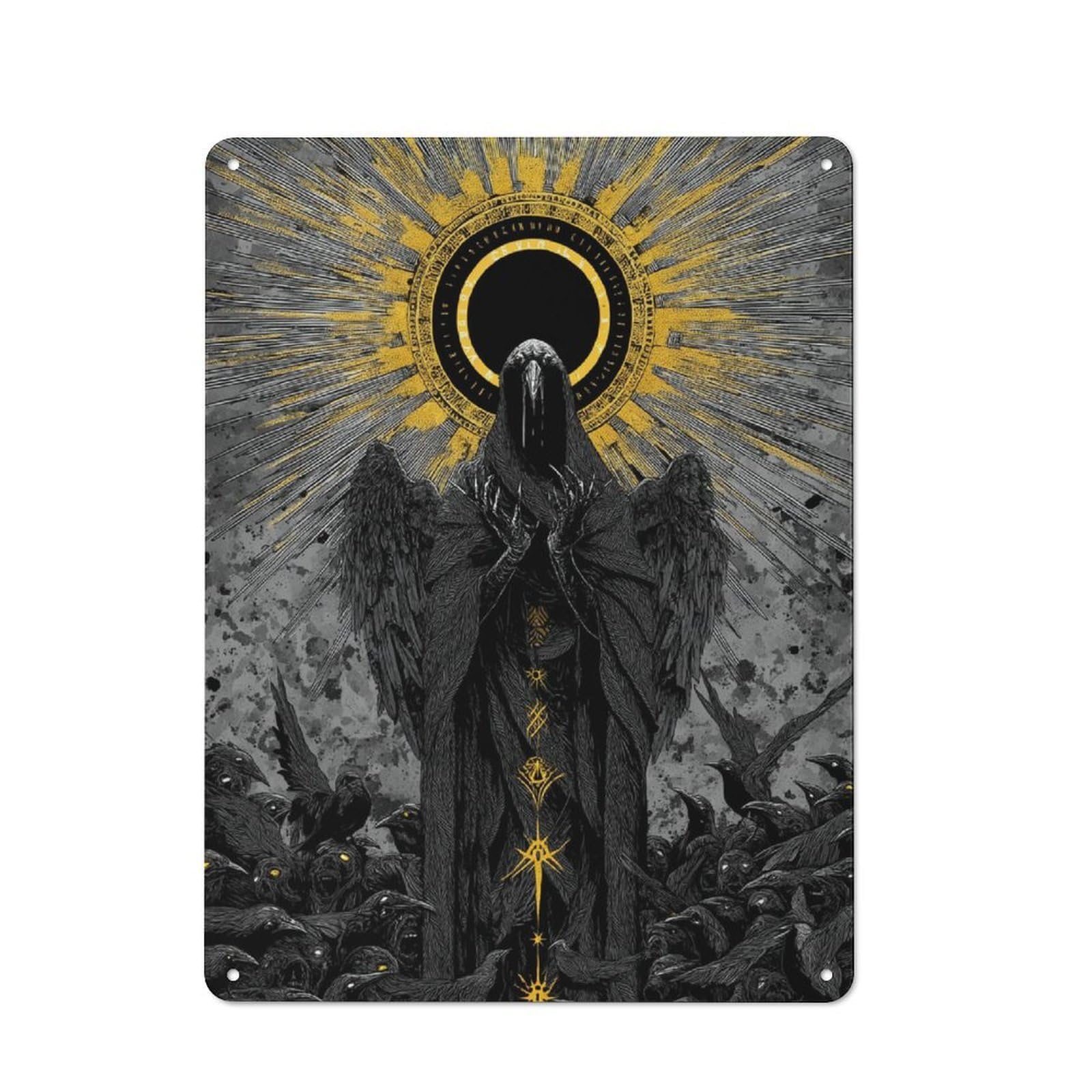 Junmoney Crow God Dark Mystic Art Vintage Metal Plaque 40X30cm For Café Or Restaurant, A Decorative Gift For A Newly Furnished Café And Restaurant
