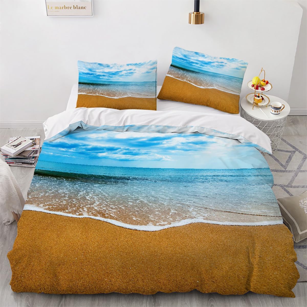Housse de Couette 240x260 Plages Tropicales Set Lit 2 Personnes F-3162