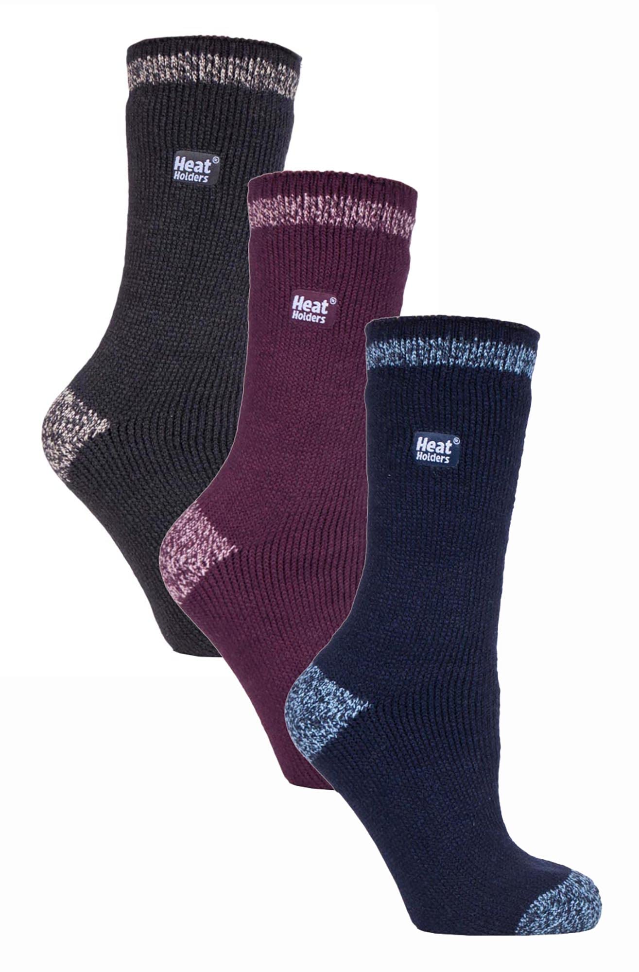 HEAT HOLDERS - 3 Pack Multipack Ladies Insulated Thermal Socks for Winter (4-8, Plain H&T)