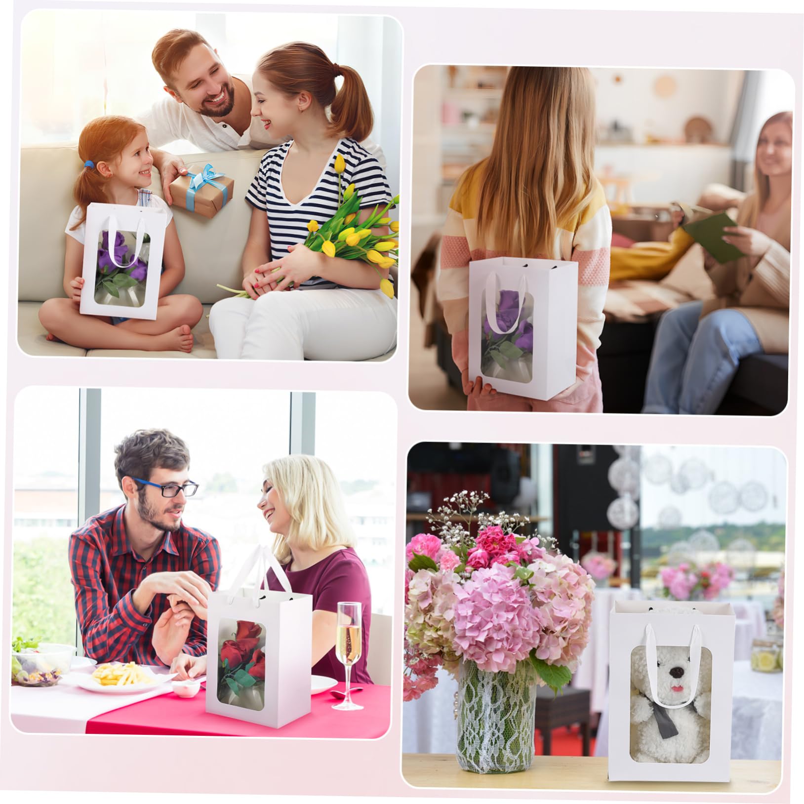 Buste Regalo in Carta Bianca Finestra Trasparente, 20 Pezzi | Manici Doppi, Linea Semplice ed , Finitura Pulita, Stile Stylish per Confezioni Coordinate