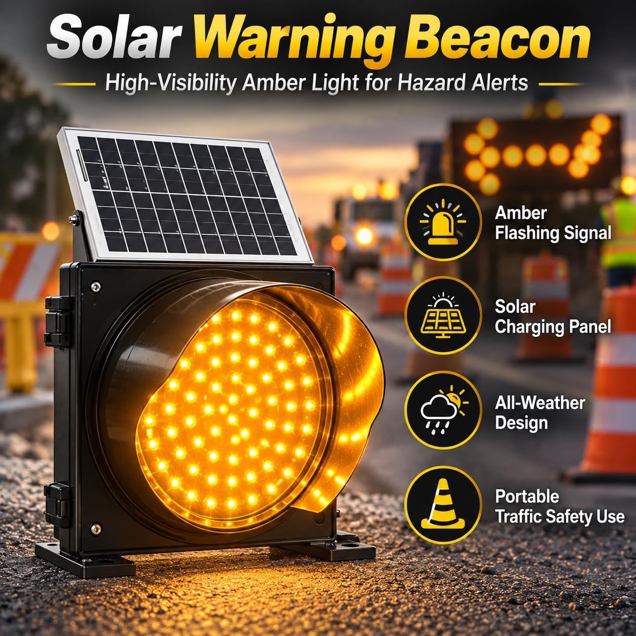 Balise Clignotante Solaire À LED, Feu De Circulation 12/16 Pouces
