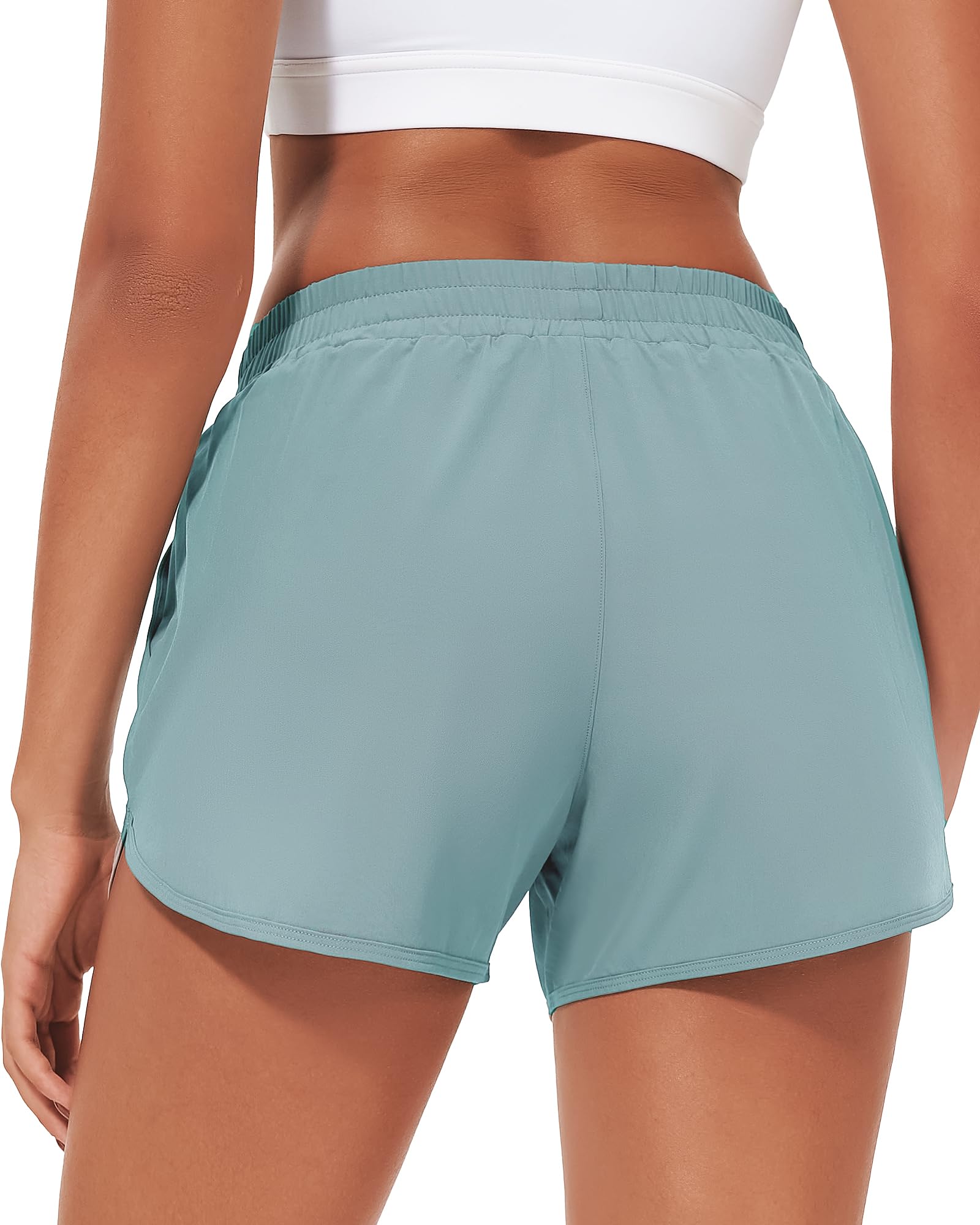 Stelle Pantalones cortos de correr para mujer, de 7,6 cm, con forro de malla, cintura alta, pantalones cortos de entrenamiento de secado rápido, con bolsillos
