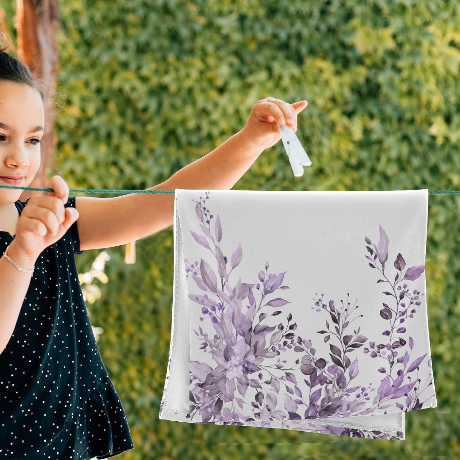 2 Pack Purple White Eucalyptus Leaf Hand Towels Soft Absorbent Vintage Spring Summer Leave Branch Floral Bathroom Decor 14"x28" Guest Face Bath Towels,Decorative Towels for Bathroom,Kitchen - Image 4