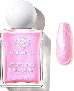 modelones Shine Pink Nail Polish, 15ml Shimmer Pearl Pink Nail Polish Quick Dry Nail Lacquer Strengthener Long Last Shine Fingernail Toe Nail Art DIY Home Travel Manicure Gift for Women Girls