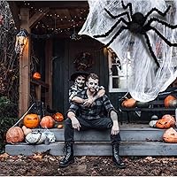 Vista 7 de Epesl Decoración de araña de Halloween para exteriores, araña negra peluda gigante de 10 pies, accesorios de araña falsa aterradora para Halloween