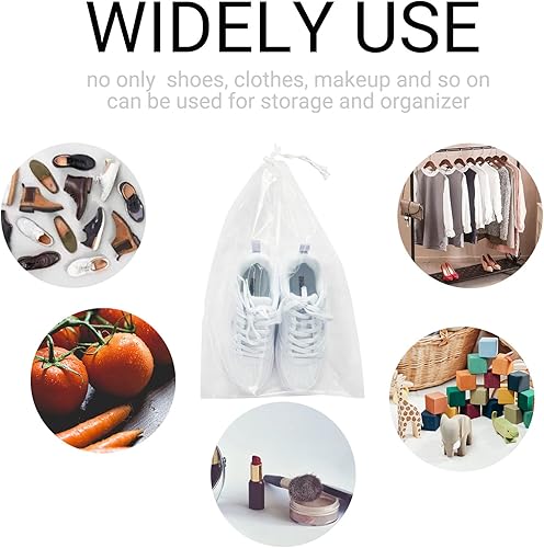 Miniatura 5 de Belinlen Paquete de 100 bolsas de plástico con cordón de 12 x 18 pulgadas, bolsas transparentes para zapatos de viaje, bolsa de almacenamiento