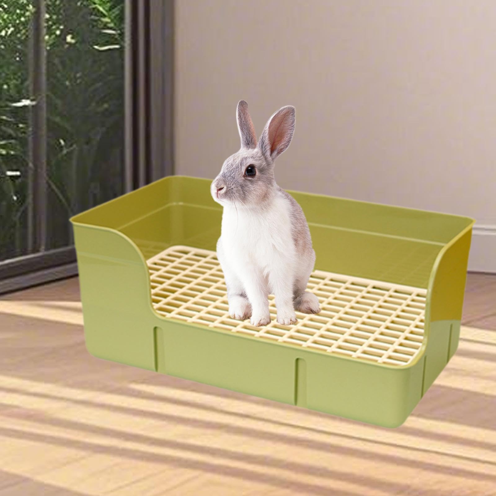 perfk Conejo Mascota Lipter Grid Bandeja Pee Bandeja Arinal Caza de Baño, Baño de Mascota Pequeño para Hamster Havets, Verde