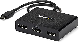 StarTech.com 3-Port USB-C Multi-Monitor Adapter, USB Type-C to 3X DisplayPort 1.2 MST Hub, Triple 1080p 30Hz DP Laptop Display Extender/Splitter, Extra-Long Built-in Cable, Windows (MSTCDP123DP)