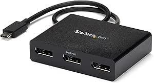 StarTech.com 3-Port USB-C Multi-Monitor Adapter, USB Type-C to 3x DisplayPort 1.2 MST Hub, Triple 1080p 30Hz DP Laptop Display Extender / Splitter, Extra-Long Built-In Cable, Windows (MSTCDP123DP)