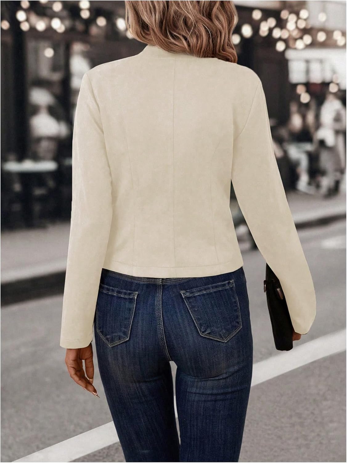 Verdusa Women's Lightweight Faux Suede Jacket Double Breasted Open Front Outerwear Spring Fall Clothes - Image 2