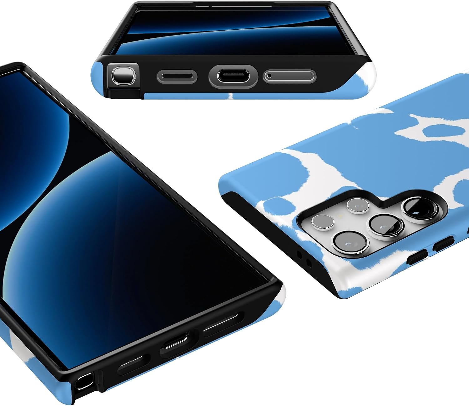 Casely Galaxy S24 Ultra Case | Current Mood | Light Blue Cow Print | Essential Slim Dual-Layer Protective Design