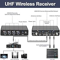 Vista 7 de Depusheng R4 - Micrófonos inalámbricos para karaoke profesional, 4 canales, sistema de micrófono inalámbrico de mano, micrófono dinámico de metal