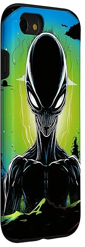 Vista 33 de iPhone 14 Pro Max Cute Green Alien Head UFO Space Face Alien Case