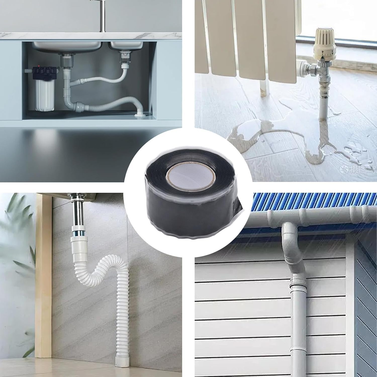 Black Self-Fusing Silicone Repair Tape, Waterproof Pipe Sealing Tape, Insulating Silicone Grip Tape, Rubber Hose Repair Tape, Stretch-Resistant Leak Stop Tape for Cars, Pipes, Hoses (1 Inch X 5 Ft)