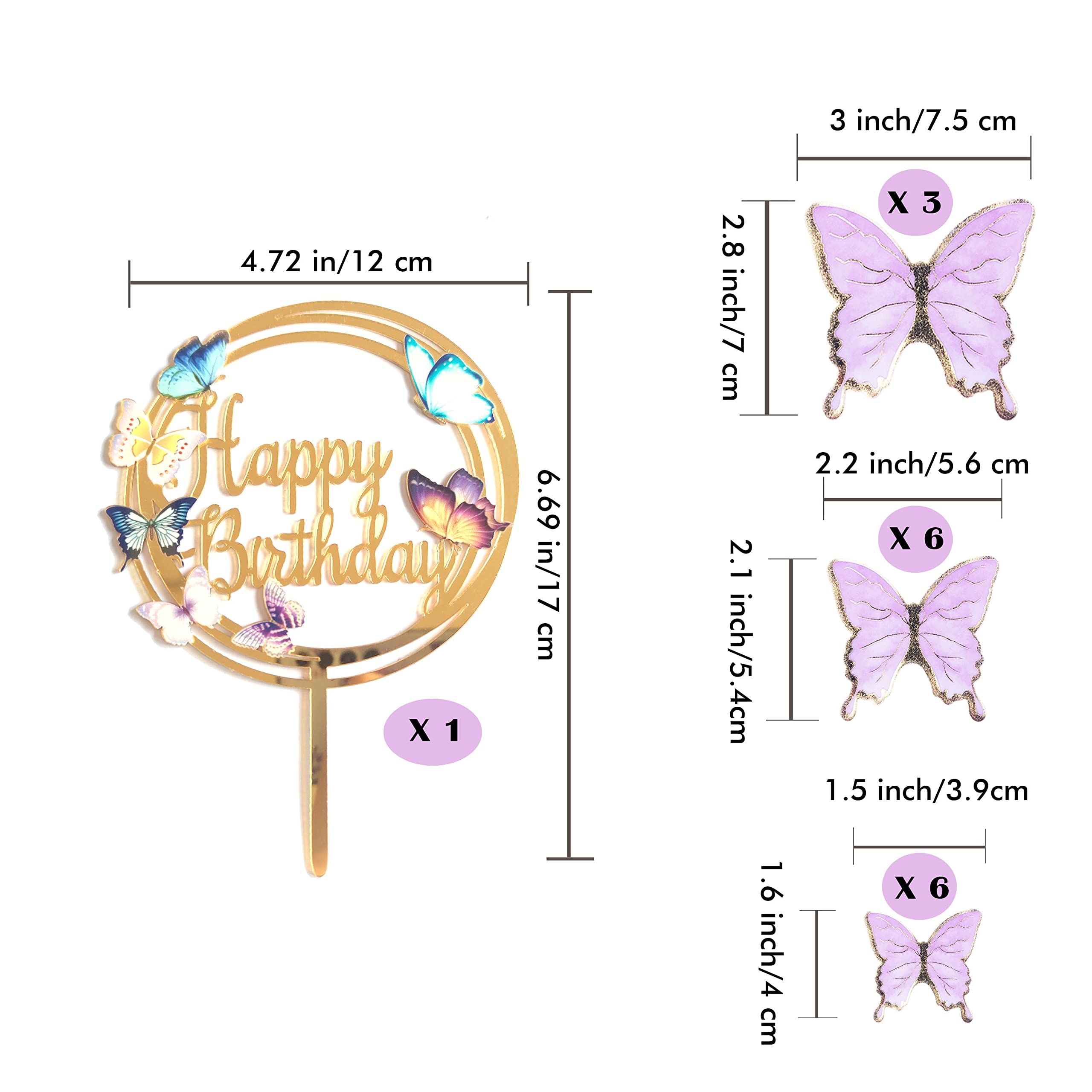 Arthsdite 24pcs Gold Metallic Butterfly Cupcake Toppers Lively 3D Effect Butterfly Cake Toppers Mixed Size Butterfly Stickers Hollow Out Wall Decals Room Wall Decoration Kid Birthday Cake Decoration