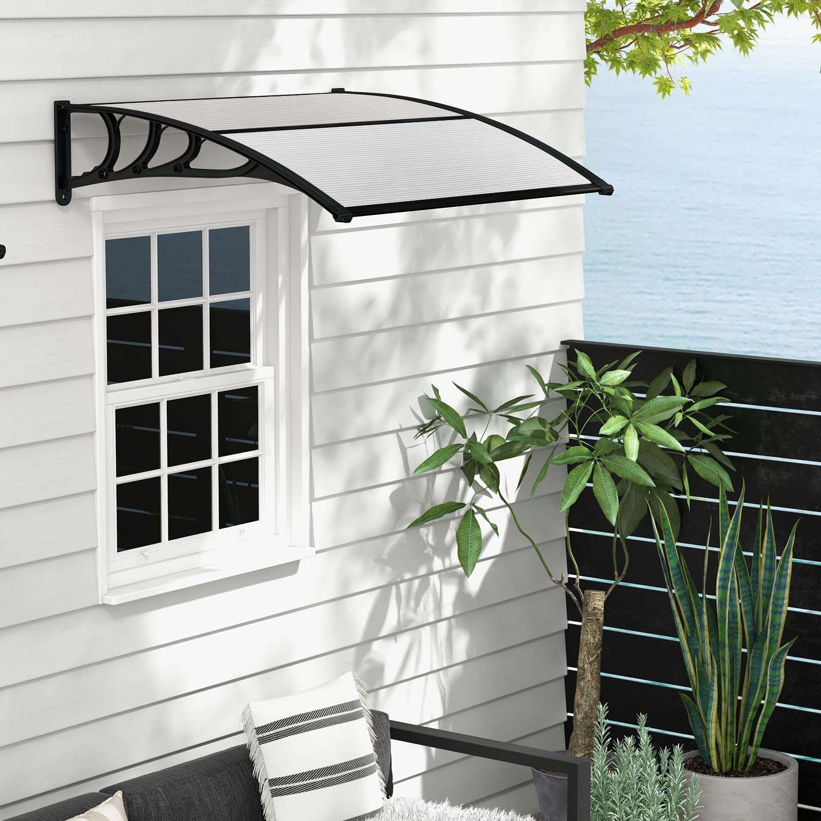 RELAX4LIFE Marquise de Porte Exterieur 150x100 CM, Auvent Porte d’Entrée en Polycarbonate, Protection Contre Pluie et UV, Auvent Marquise Aluminium pour Terrasse Balcon Patio