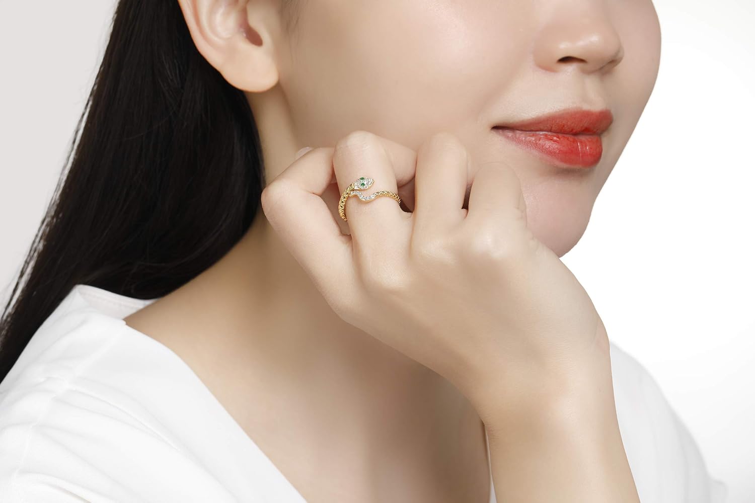 Presentski Snake Stackable Rings 925 Sterling Silver Adjustable Open Rings Gold Plated Vintage Retro Cubic Zirconia Dainty Ring for Women - Image 6