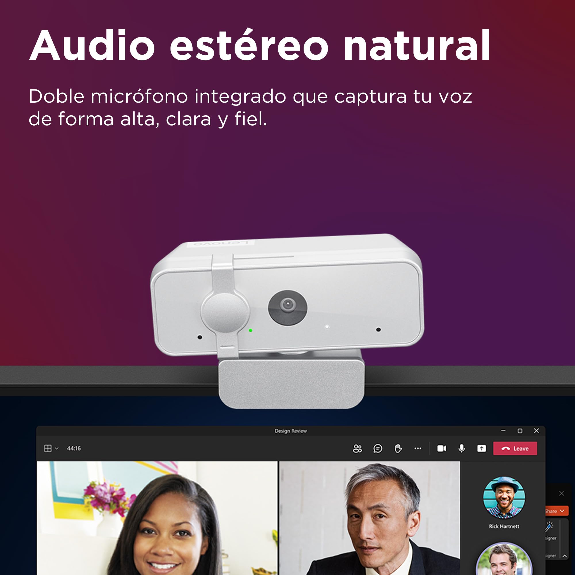 Lenovo 310 Cámara Web Full HD, Cámara para Ordenador con resolución nítida, micrófono estéreo Integrado, Tapa para privacidad y Enganche Universal – Blanco