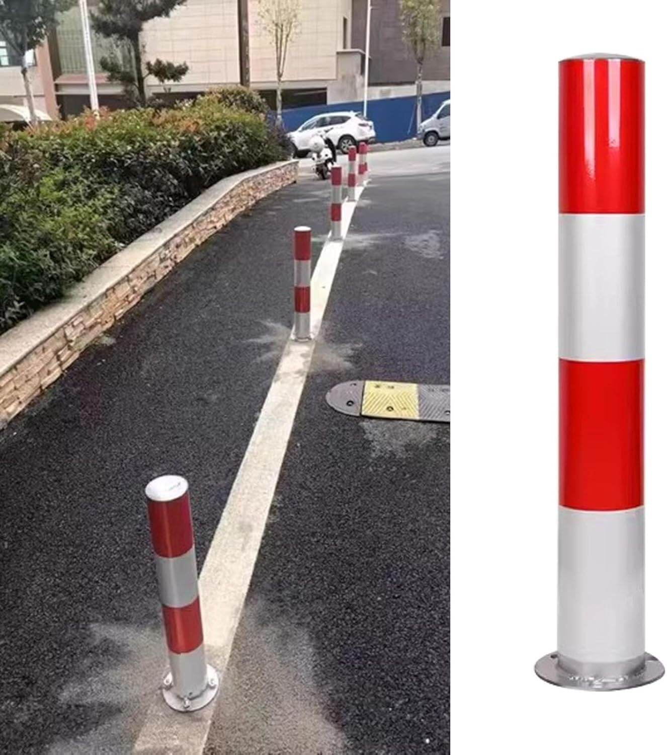 Bolardo de seguridad vial, poste delimitador, cono canalizador, poste de barrera de estacionamiento, poste de barrera industrial para construcción y accesos, con pernos de anclaje gratuitos (75 x 8,
