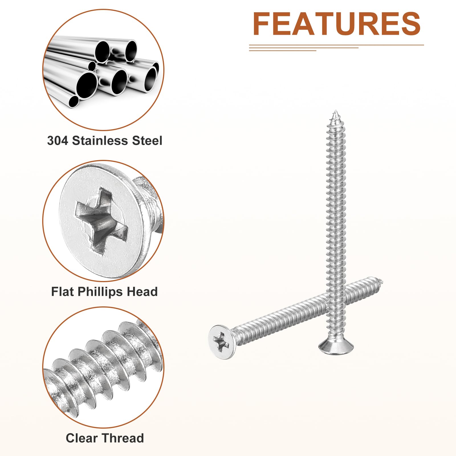 DTGN 20Pcs M6x75mm Flat Head Wood Screws, 304 Stainless Steel Phillips Self Tapping Screws - Good for Woodworking Furniture - Silver - Image 4
