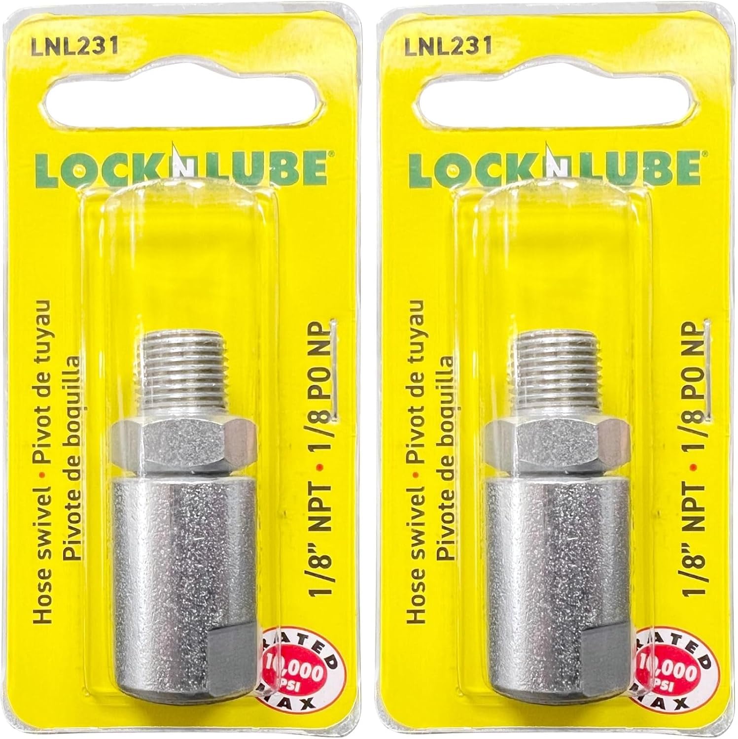 LockNLube LNL231 1/8" NPT In-Line Grease Hose Swivel - Fits all brands of manual grease gun (Pack of 2)