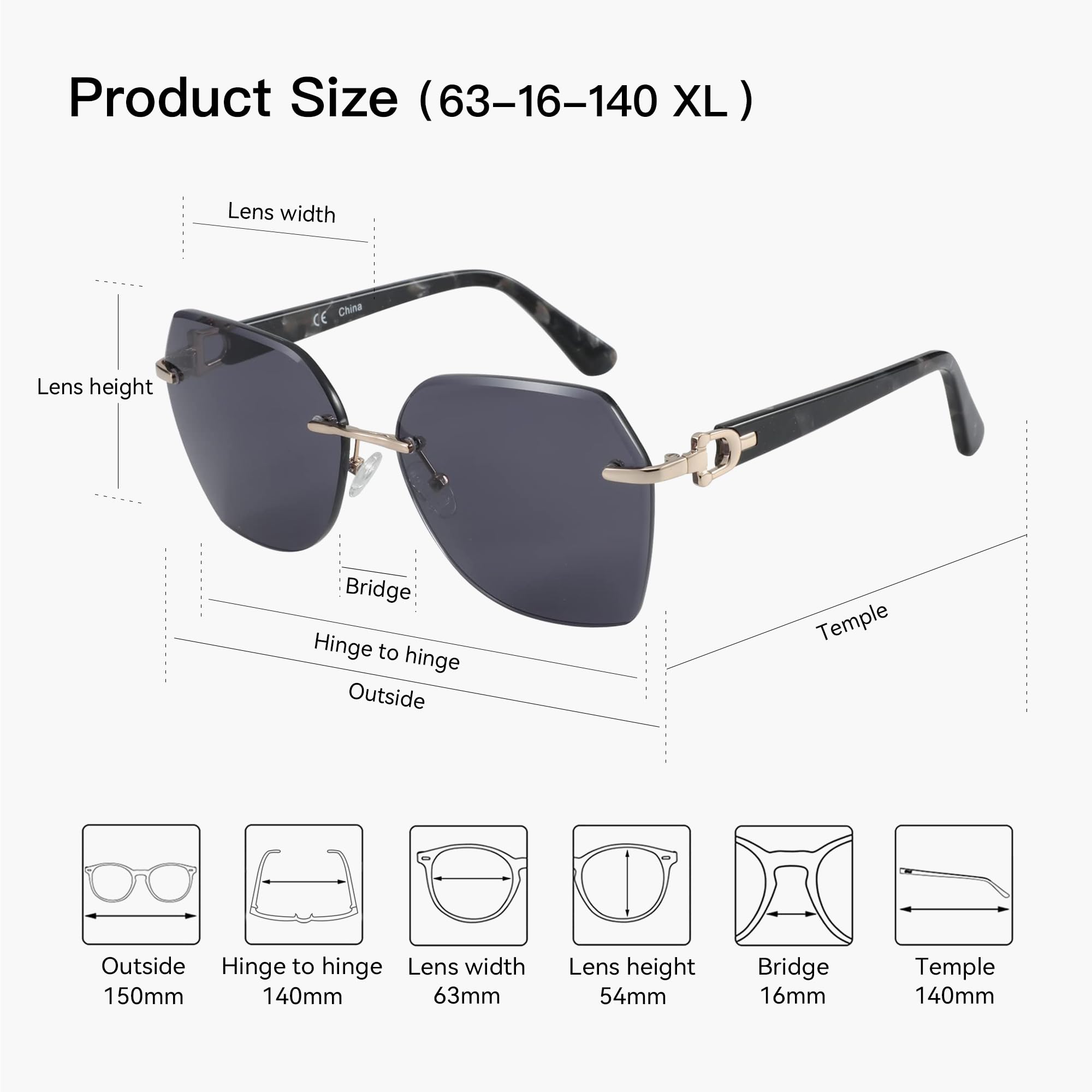 ZENOTTIC Oversize Occhiali da Sole da Donna Grandi Senza Montatura Lenti Sfumate con Taglio Geometric a Diamante con Protezione UV Fashion Shades Moda