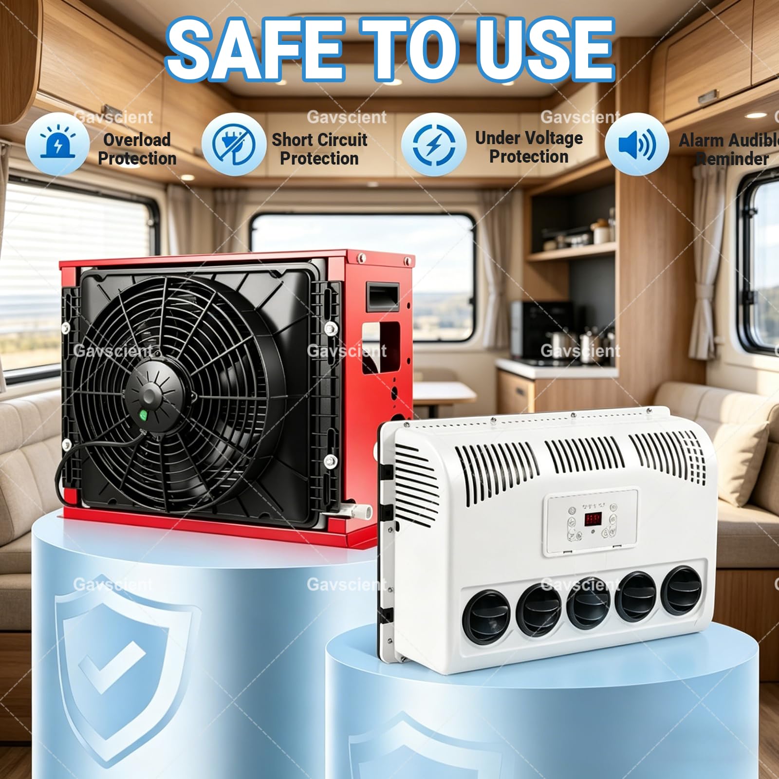 Uniwersalny 12V Split RV AC, jednostka dachowa o niskim poziomie hałasu do półciężarówek Samochody dostawcze Autobusy, szybko chłodzący silnik miedziany, pilot zdalnego sterowania, trwała powłoka żela