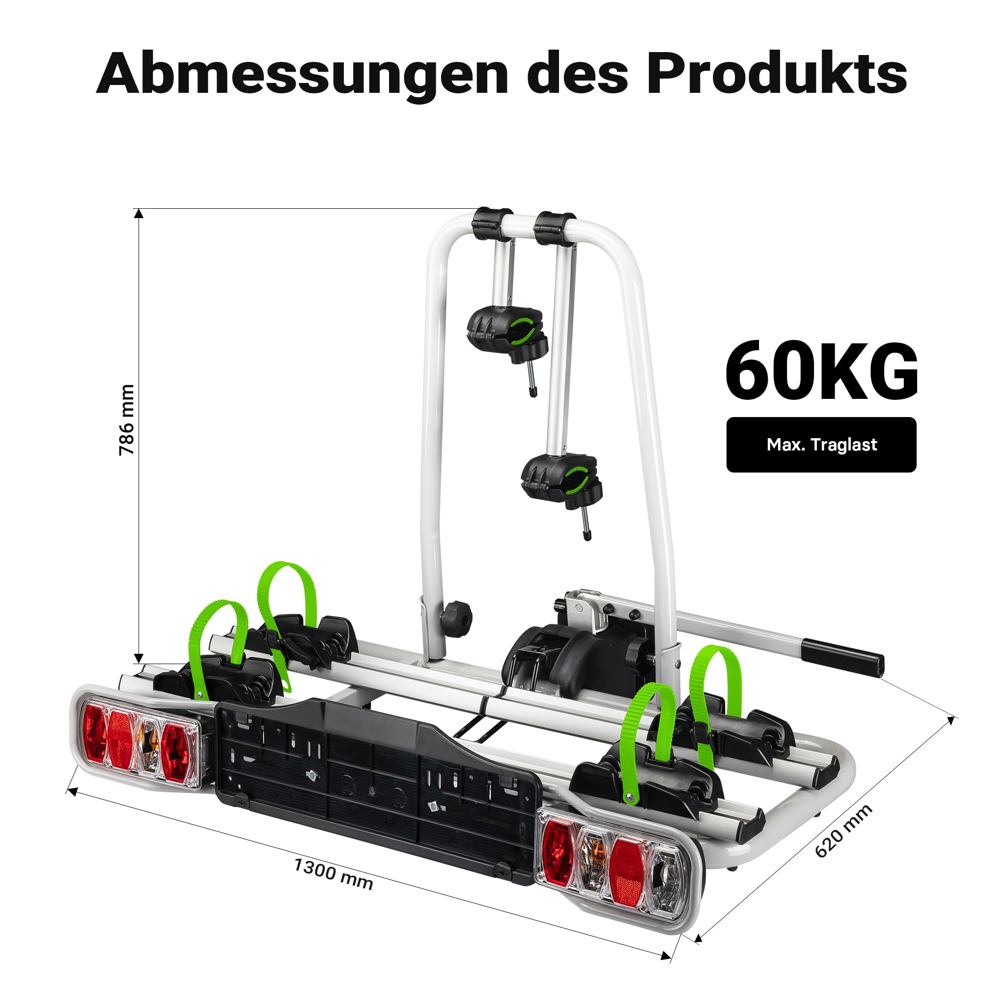 Wiltec Fahrrad Heckträger für 2 Fahrräder, Heckklappenträger bis 60 kg, Fahrradträger Anhängerkupplung klappbar, Fahrrad Träger mit Diebstahlschutz