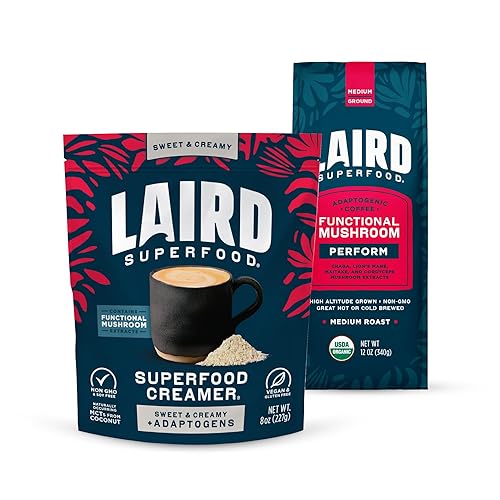 Miniatura 1 de Laird Superfood Perfect Cup Bundle, café molido de tostado medio con hongos funcionales y crema dulce y cremosa sin lácteos de 16 onzas con