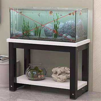 Aquarium Stand with Storage, Heavy Duty Metal Fish Tank Rack, 2-Tier Reptile Tank Shelf, Aquarium Table with MDF Boards, Plant Stand Organizer for Living Room Bedroom OfficeBlack+White,60x30cm