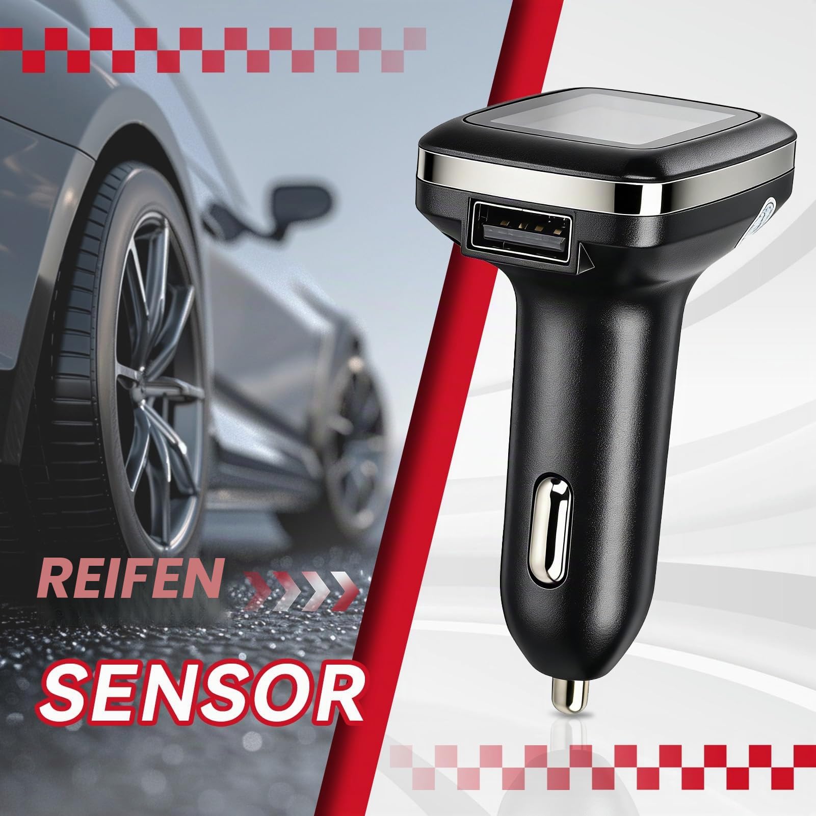 TPMS-Reifendruckkontrollsystem, Auto-TPMS-Reifendruckkontrollsystem, Zigarettenanzünder Mit 4 Externen Sensoren Für Auto, Wohnmobil, SUV