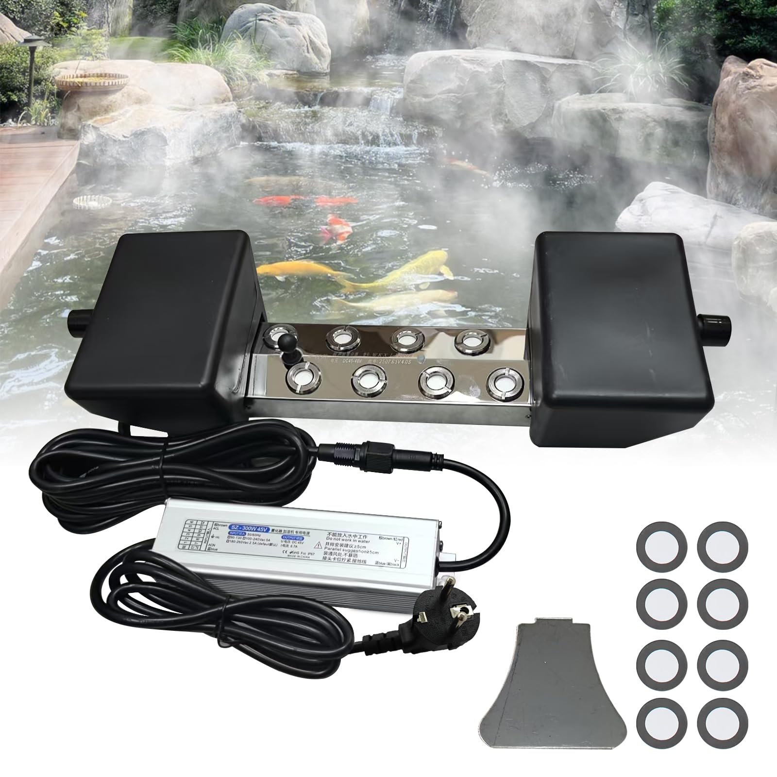 Nebulizzatore ad ultrasuoni a 8 Teste, 6L/h in Acciaio Inox 304, con Galleggiante, umidificatore ad ultrasuoni con Funzione di Protezione per Serra, Giardino, palcoscenico
