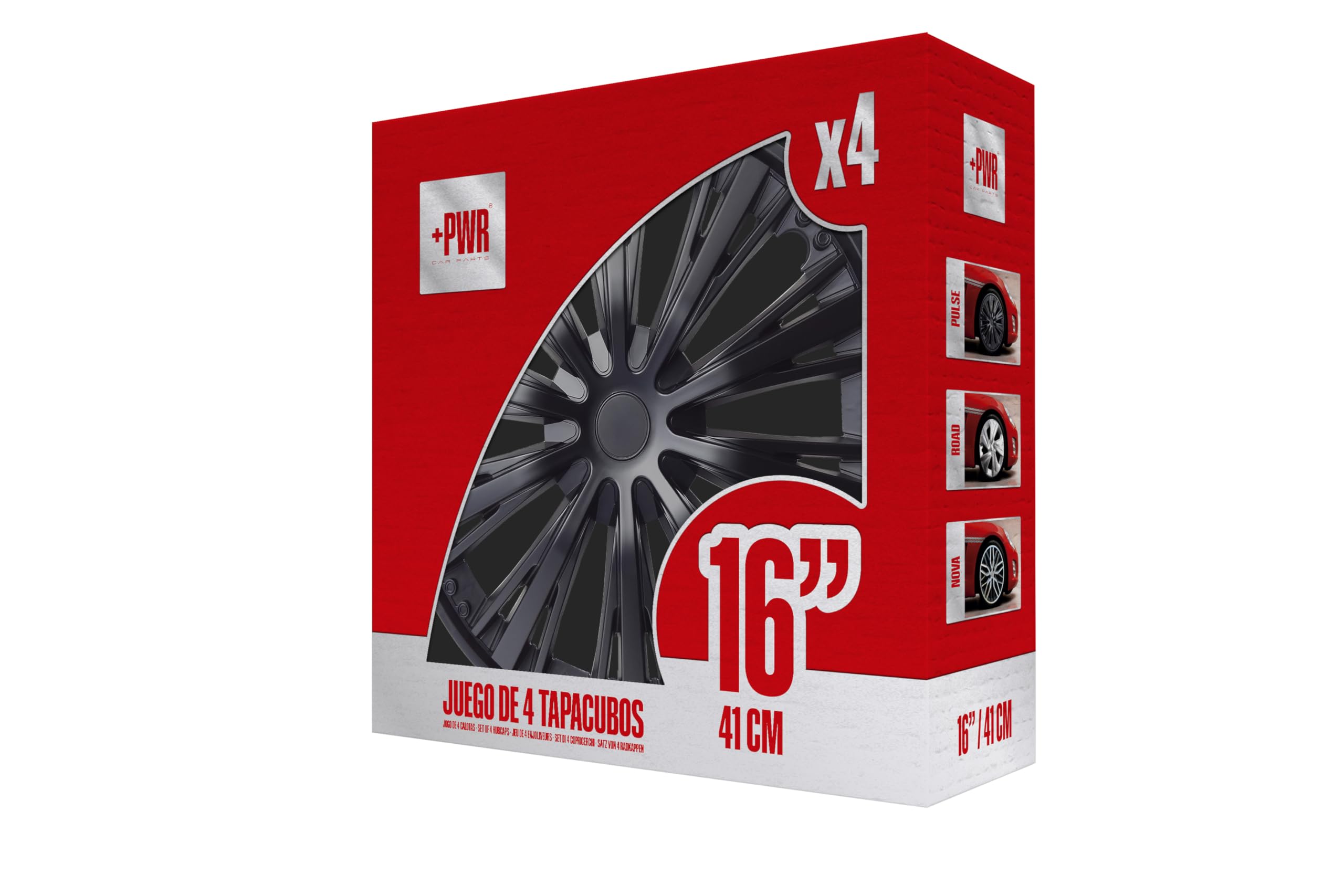 Copricerchi 16" Pulse Nero, Set di 4 Unità, Universali, ABS ad Alto Impatto, Fissaggio a Pressione, Design Moderno e Ventilazione Ottimizzata
