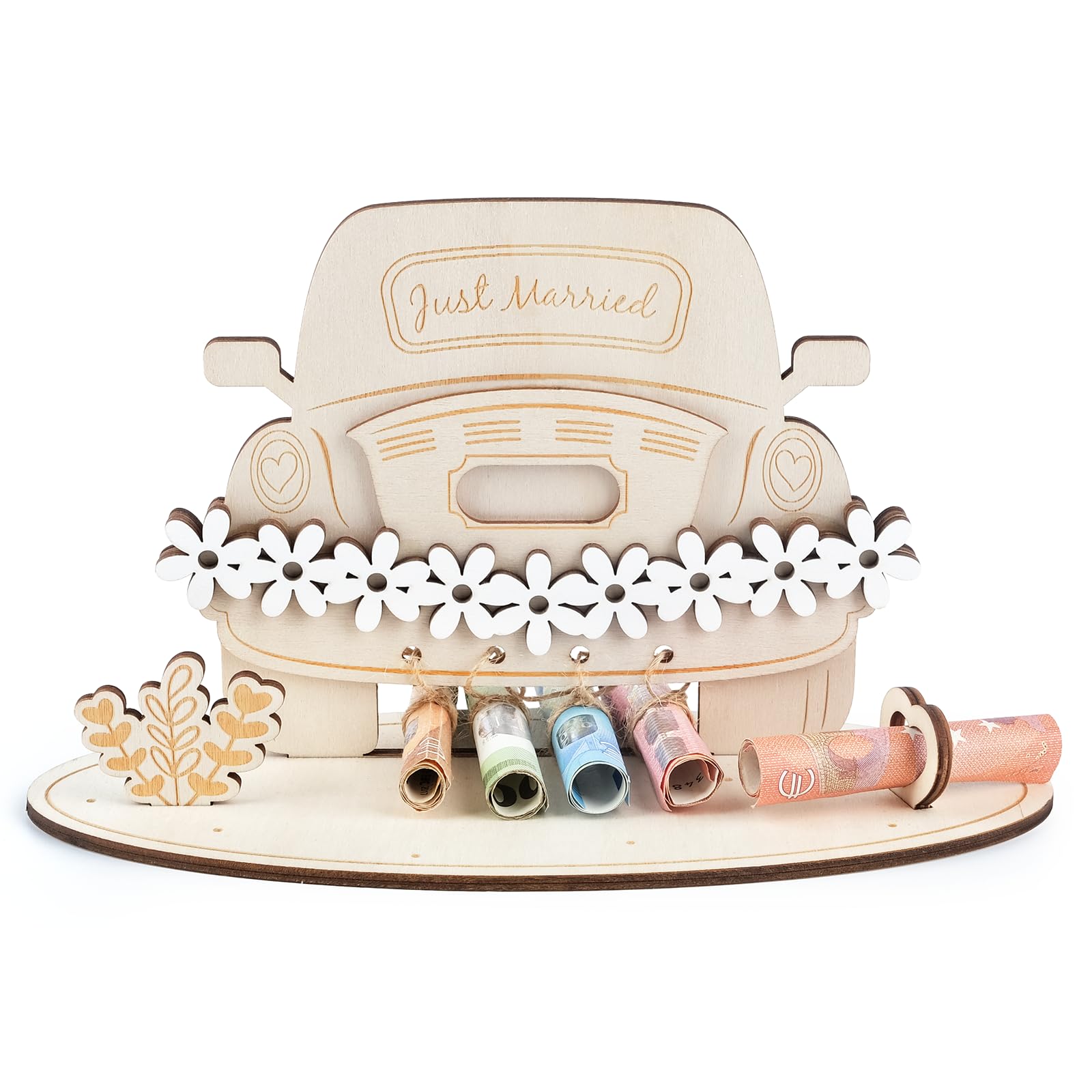 Hochzeitsgeschenk aus Holz, Geldgeschenk Hochzeit Kreative Hochzeitsgeschenke für Brautpaar, Geldgeschenk zur Hochzeit, Just Married Holzschild, Tischdekoration Hochzeit Verlobung & Jahrestag Geschenk