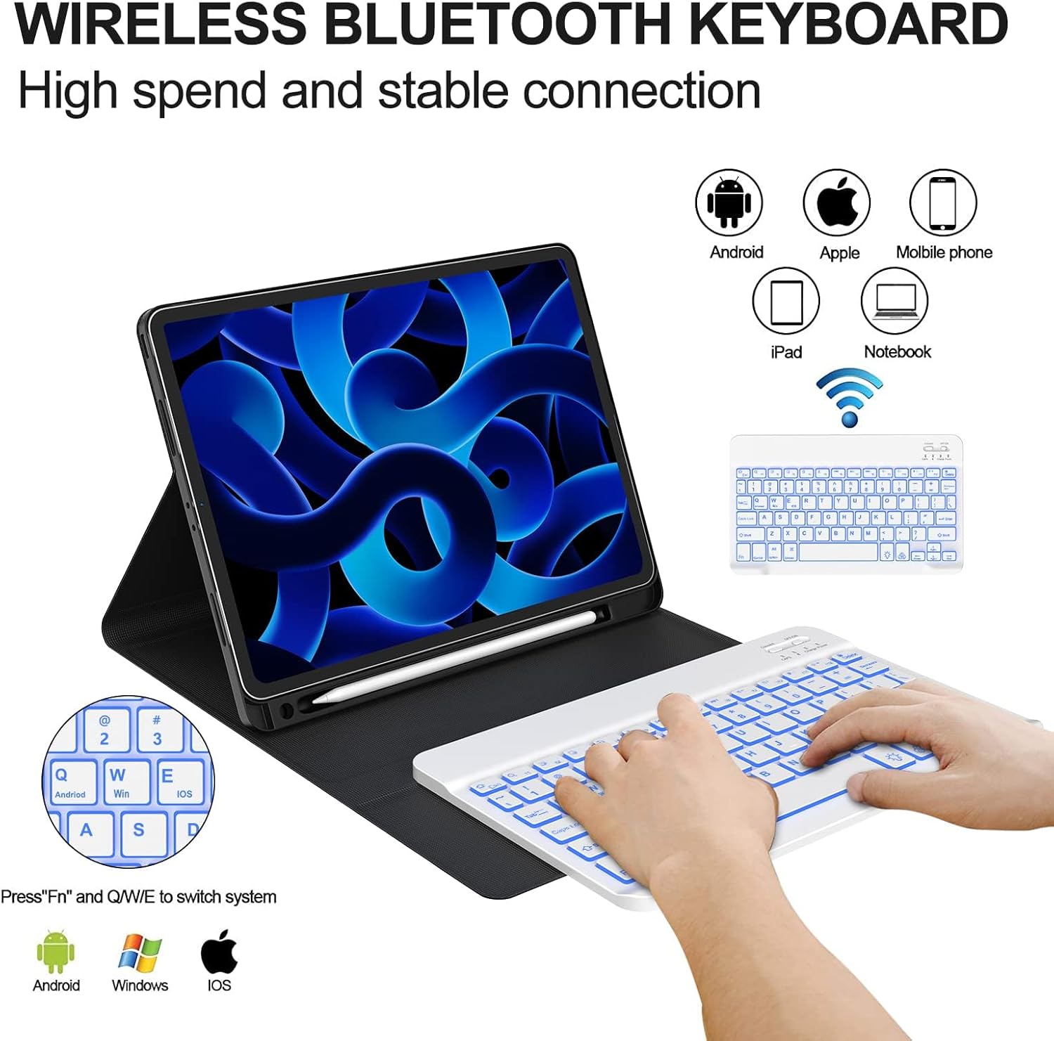 Wireless Bluetooth Keyboard showing multi-device compatibility