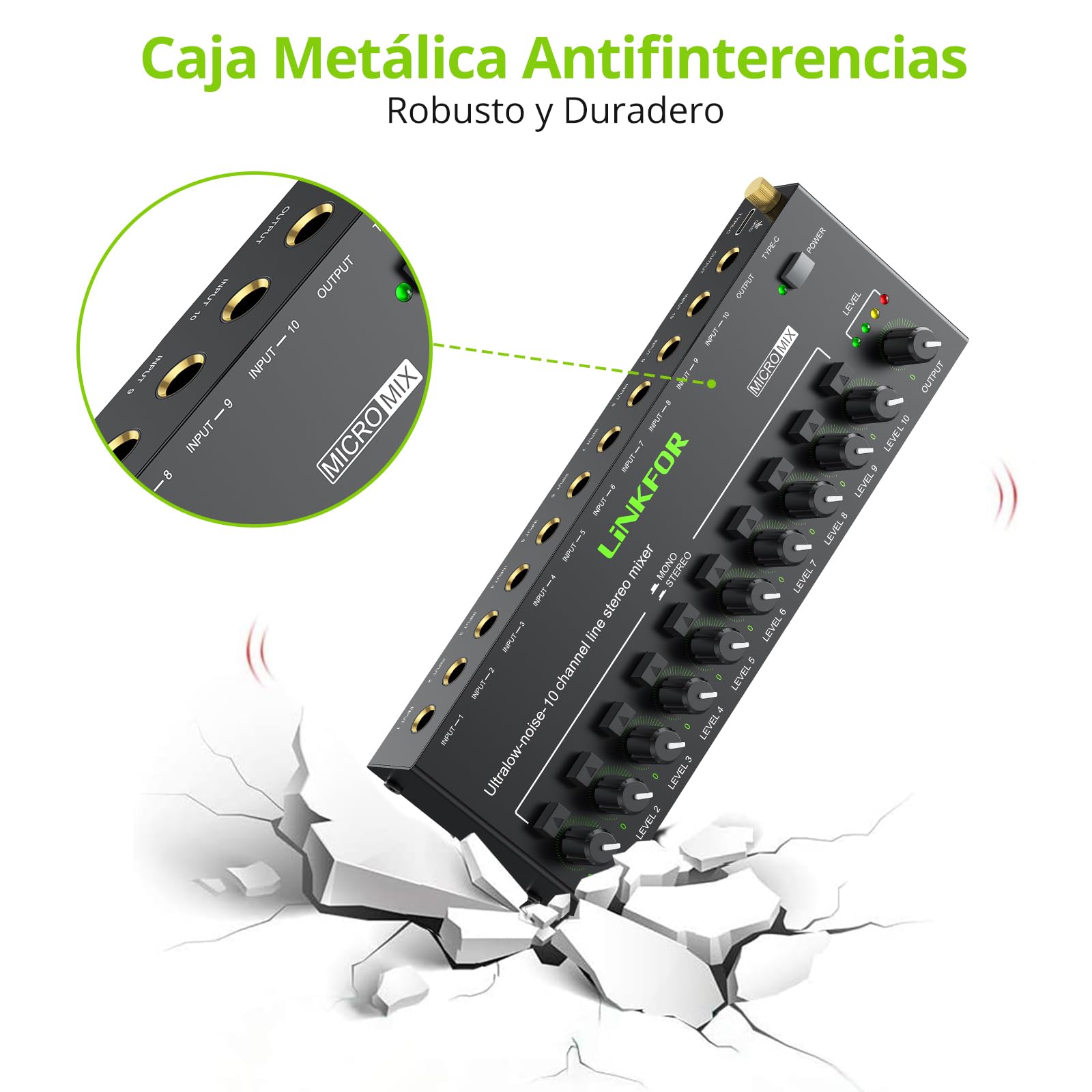 Mini Mezclador De Audio RCA De 2 Canales LiNKFOR - Para PC, Altavoces O Amplificador, Con Control De Volumen