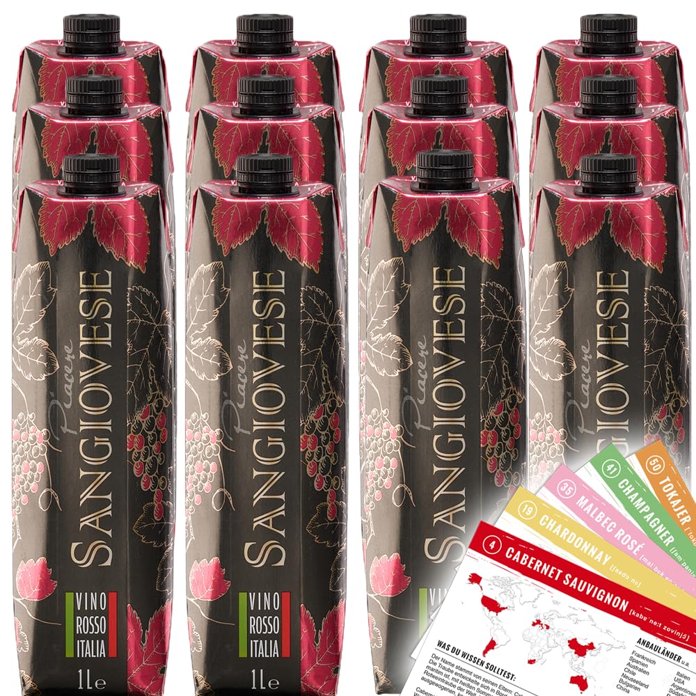 Piacere Sangiovese Rosso Italia, trocken, sortenreines Weinpaket + VINOX Winecards (12x1,0l)