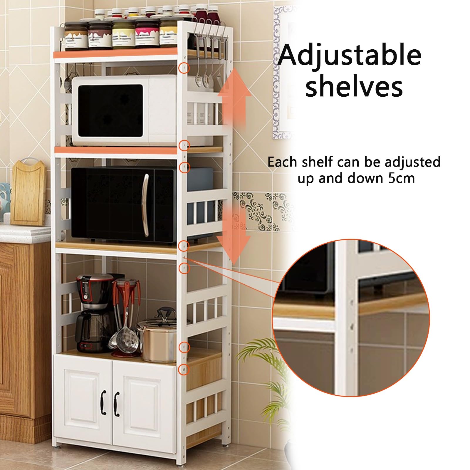 Scaffale da cucina per microonde con ante dispensa per piccoli elettrodomestici, piatti e pentole, mensola salvaspazio per cucina