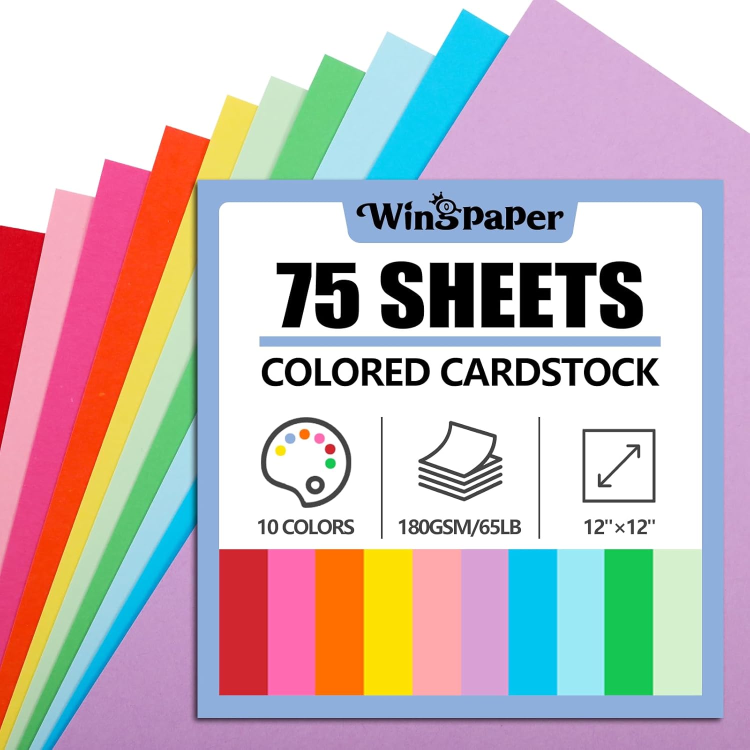 75 Sheets Colored Cardstock 12x12, 10 Assorted Colors Construction Paper 180GSM/65LB Card Stock Printer Paper for Card Making, DIY Crafts, Scrapbooking, School & Party Supplies