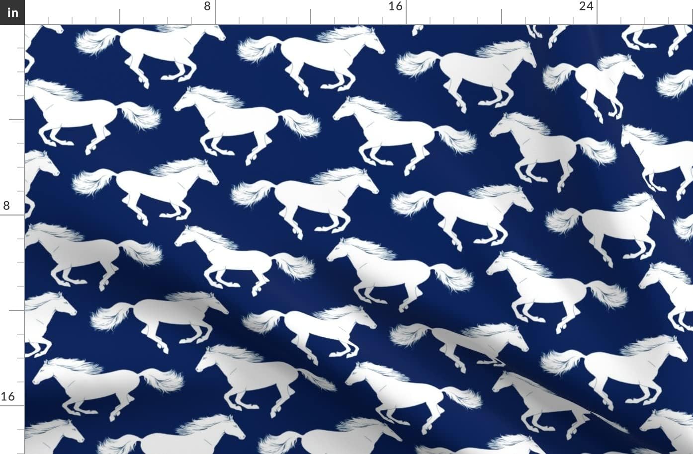 Spoonflower Fabric - White Navy Pony Horse Equestrian Printed on Organic Cotton Sateen Fabric by The Yard - Sewing Quilting Apparel Home Decor