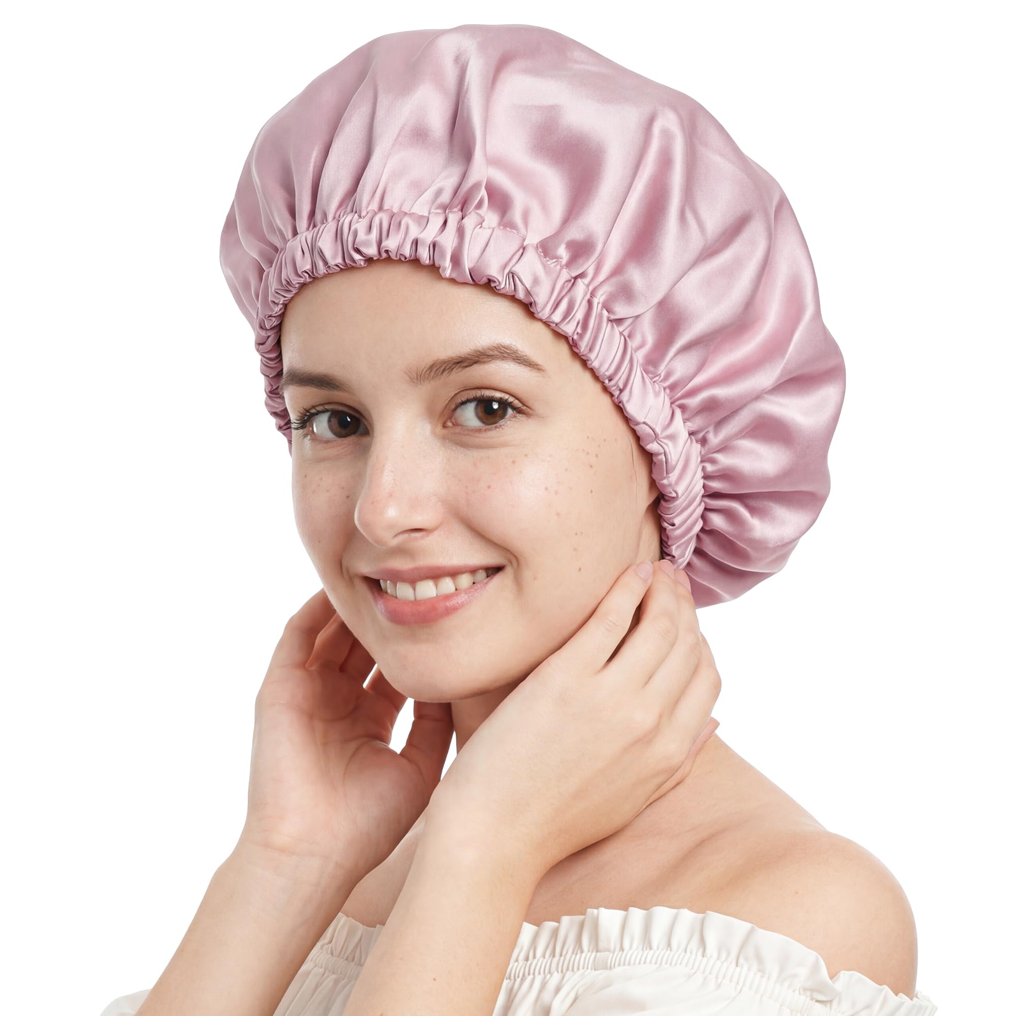 Aurenity Seidenhaube zum Schlafen 100% Echte Maulbeerseide 6A - Doppelschicht Schlafhaube Seide Haarhaube für die Nacht - Bonnet Seide Silk Bonnet für Lange Haare Locken Damen
