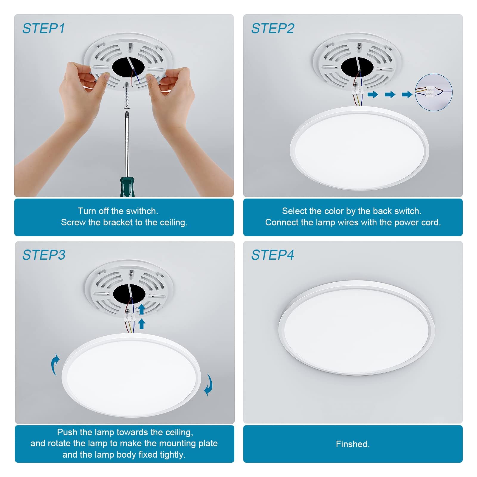 OTREN Plafon LED Techo 28W 6500K Blanca Fría, 30CM IP44 Lámpara Techo Ultrafina para Baño Cocina Pasillo Dormitorio