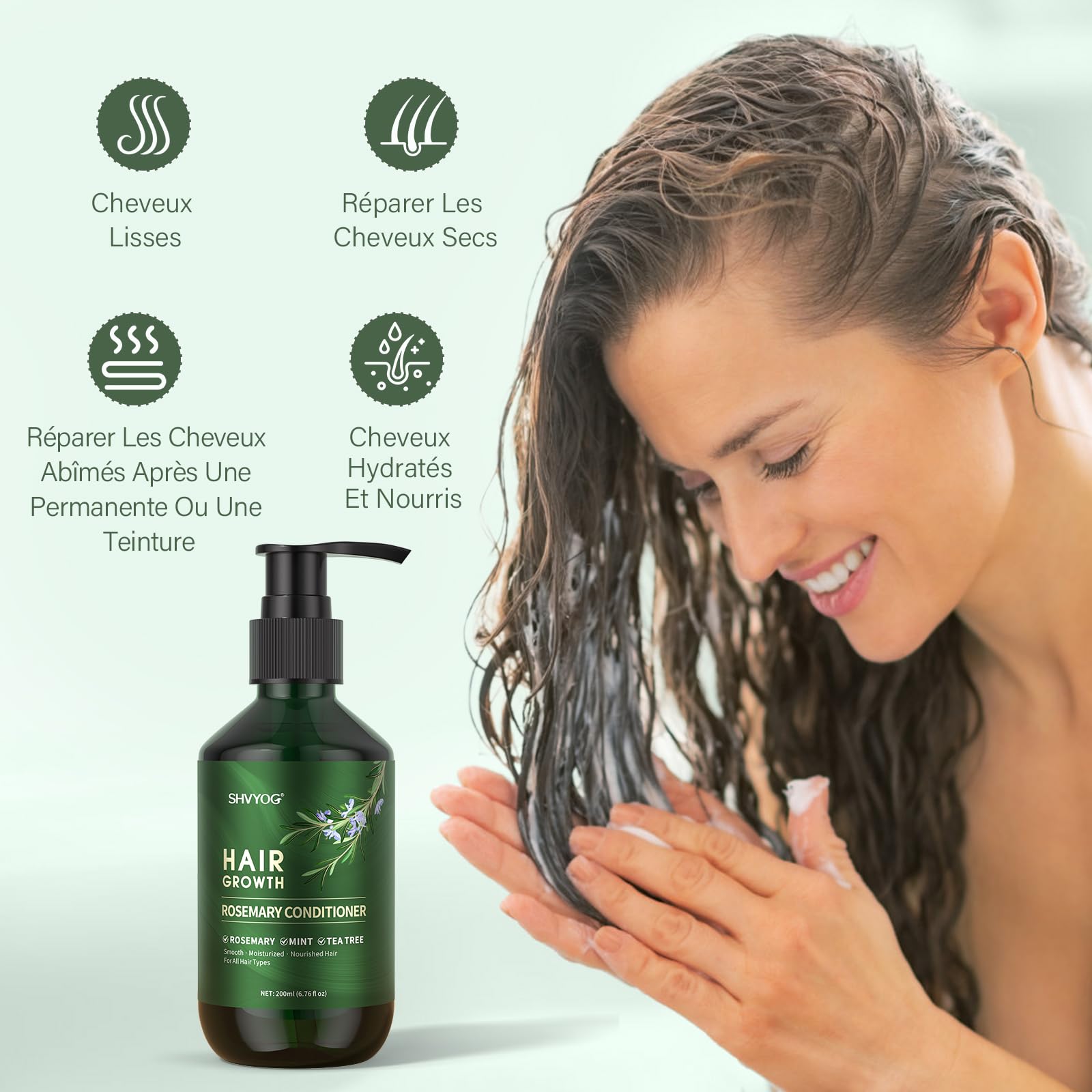 Shampooing et après-shampooing au romarin biotiné à la menthe, shampoing bio anti-chute, nettoyant et soin cuir chevelu, cadeau homme/femme